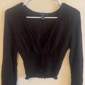 Black Puff-Sleeve Crop Top